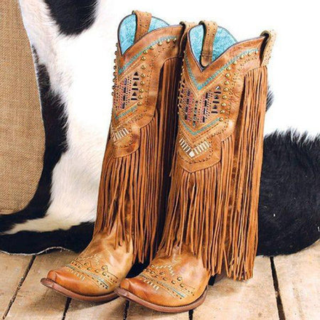Square Heel Square Toe Slip-On Retro Mid-Calf Boots