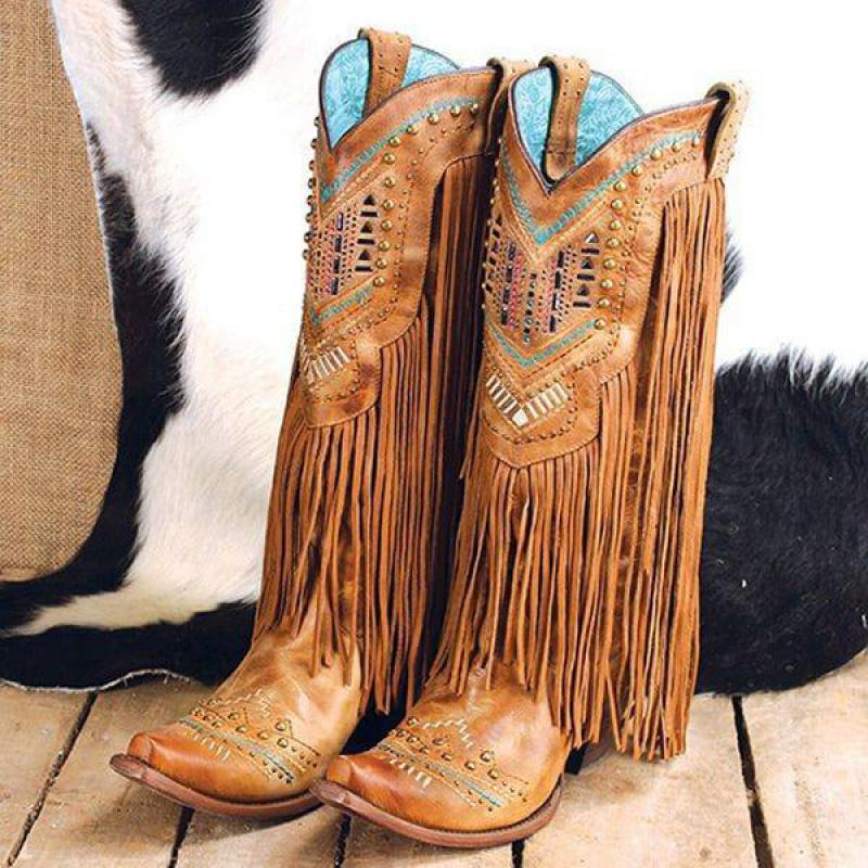 Square Heel Square Toe Slip-On Retro Mid-Calf Boots