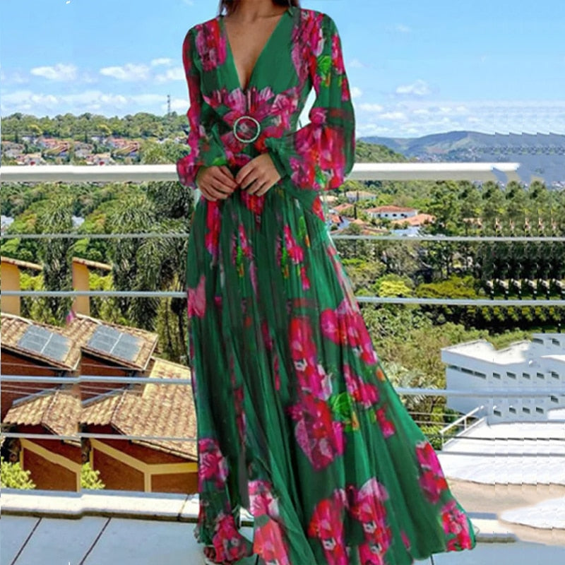 Elegant Chiffon Long Dress With Crossover Belt