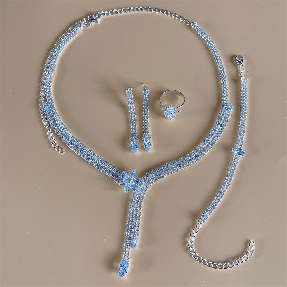Silver Color Rhinestone Crystal Bridal Jewelry Sets