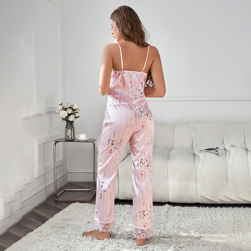 Floral Print Satin Pajamas