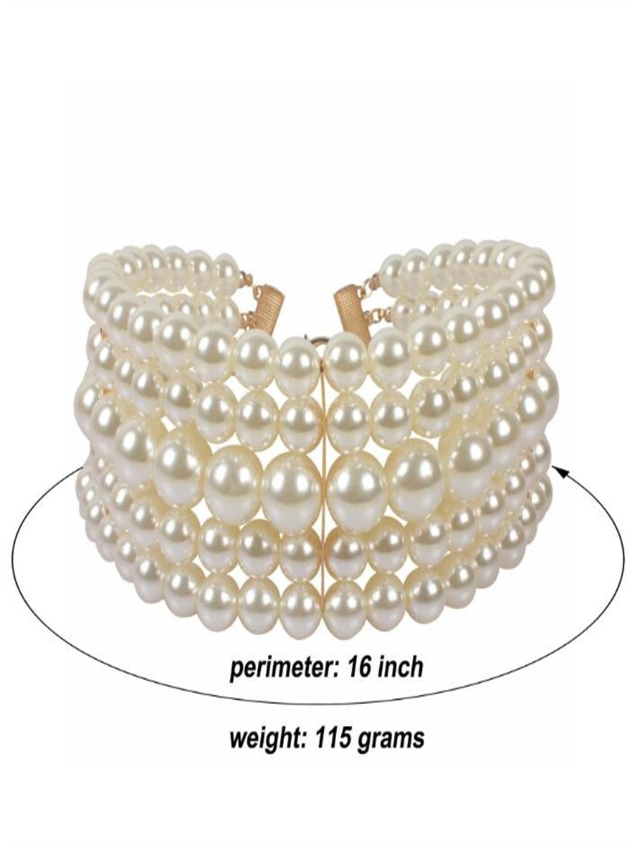 Multi-layer imitation pearl beaded short necklace earring set