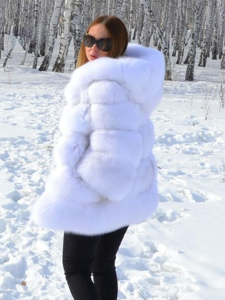 High Quality Warm Thick Hooded Fur Winter Coat