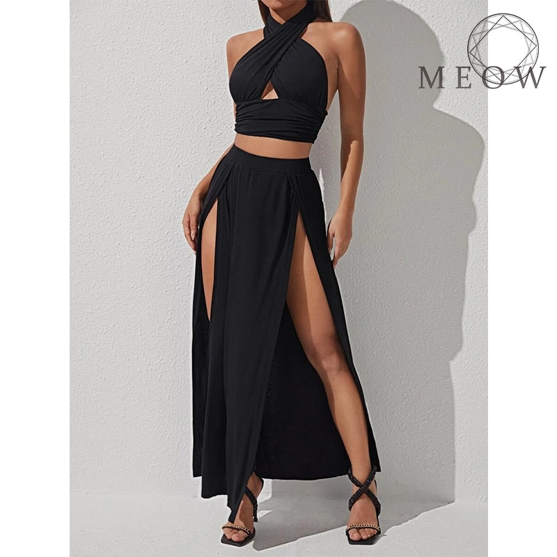 Sexy Crop Top and Skirt Two Piece Set