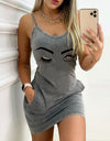 Sleeveless Letter Print Mini Dress With Pocket