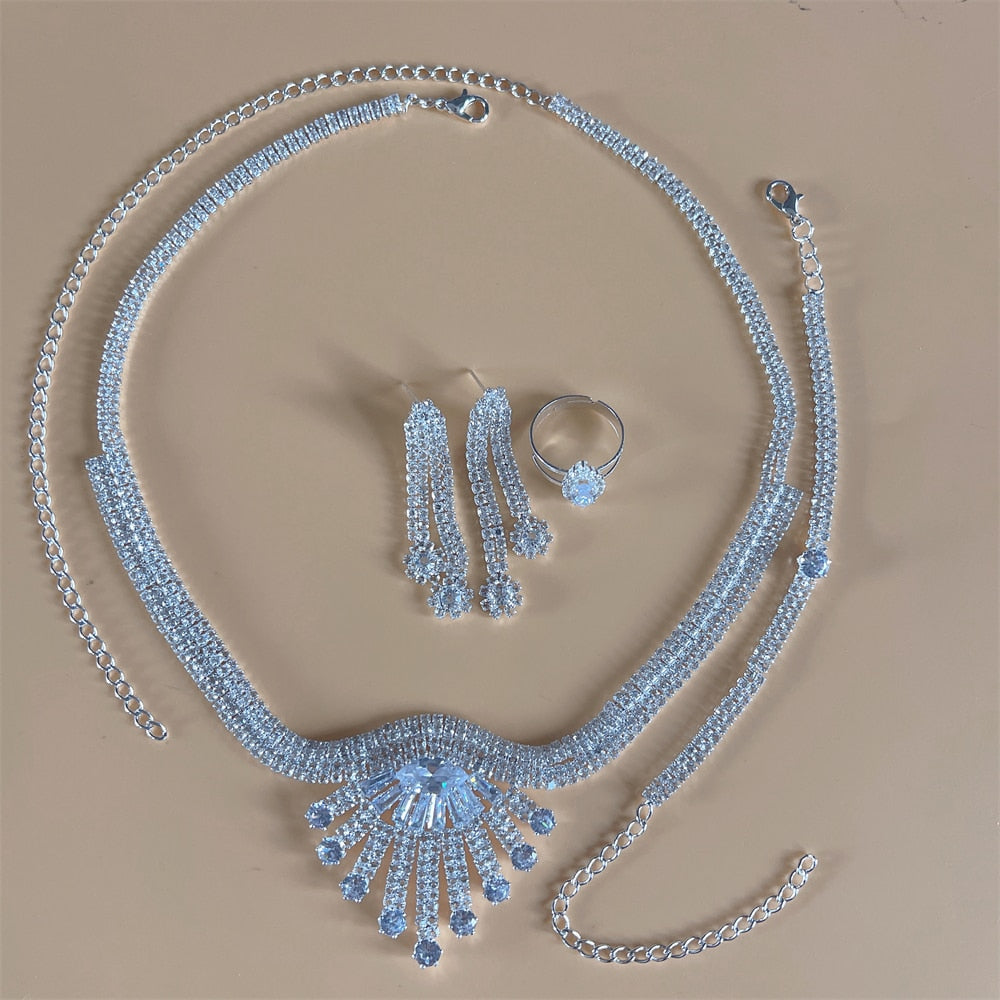 Silver Color Rhinestone Crystal Bridal Jewelry Sets