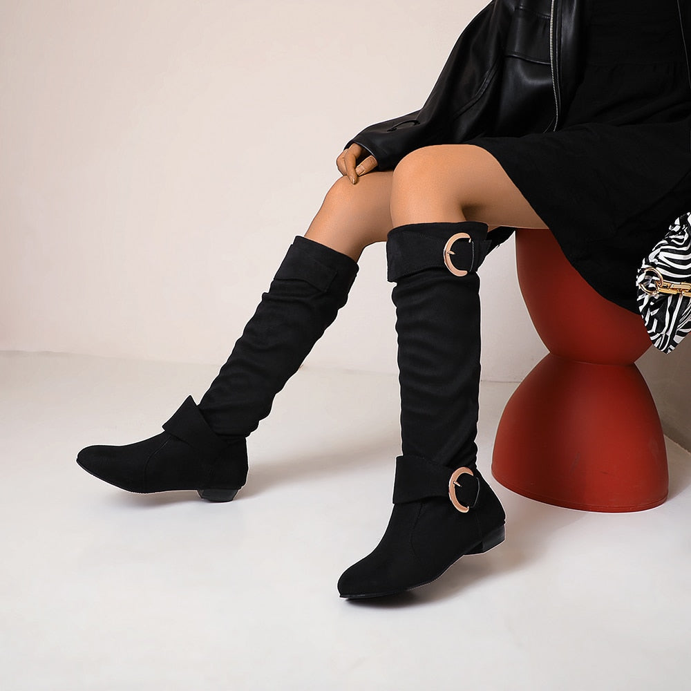 Pleated Knee High Boots