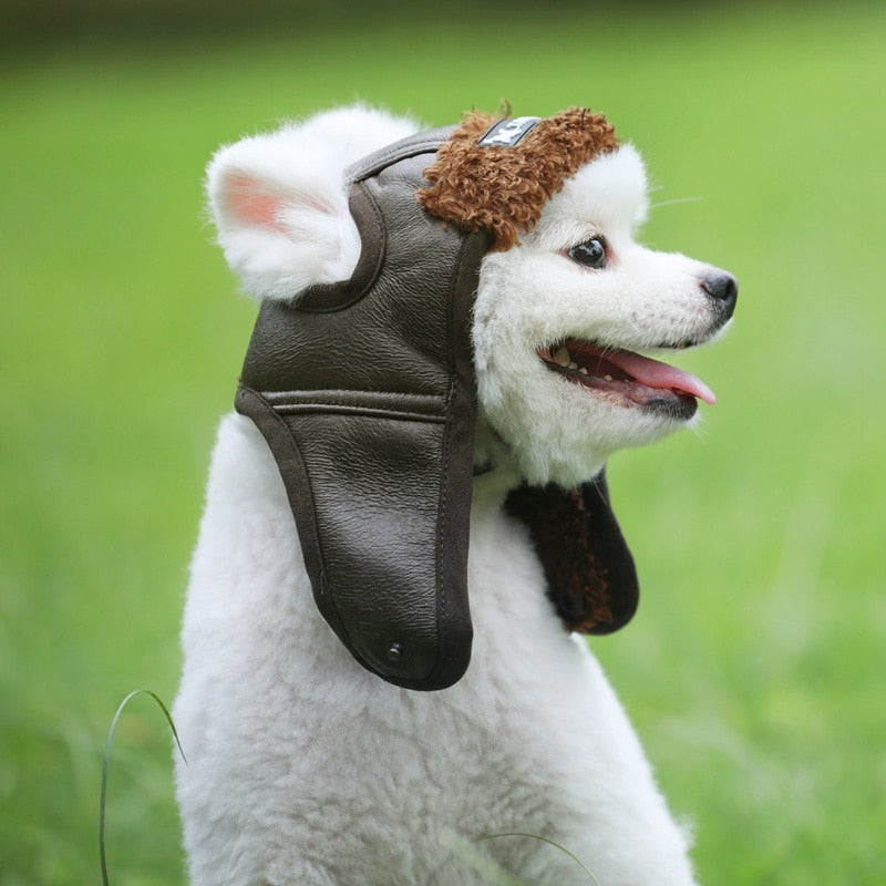 Warm Leather Dog Pilot Hat