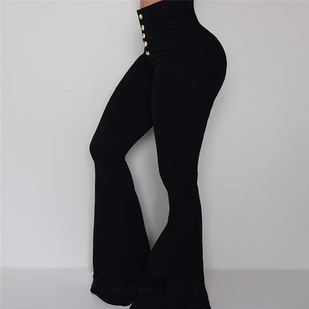 Bell-bottom Solid High Waist Long Pants