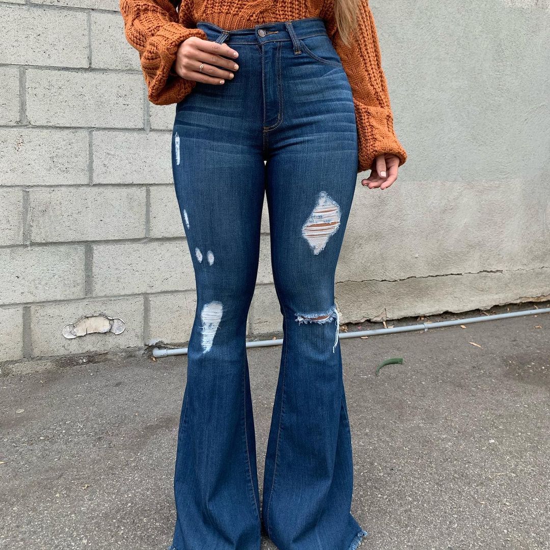 High Quality High Waist Stretchy Baggy Vintage Slim Fit Woman Wide Leg Flare Pants