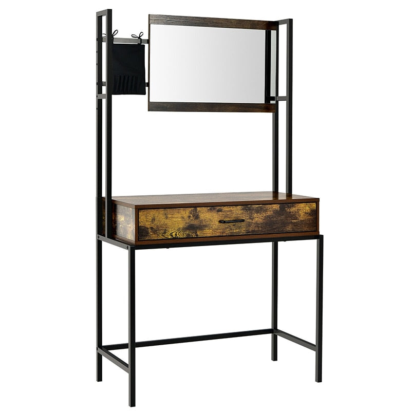 Industrial Vanity Table with 3-Height Adjustable Mirror/Dressing Makeup Table And Drawer