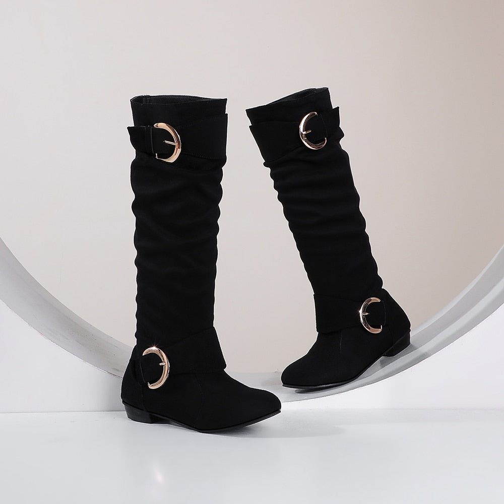 Pleated Knee High Boots