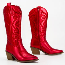 将图片加载到图库查看器，Embroidered Metallic Western Women&#39;s Cowboy boots
