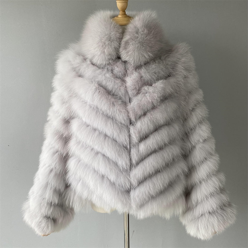 Luxury Real Fox Fur Coat(Reversible) With High-Grade Silk Liner