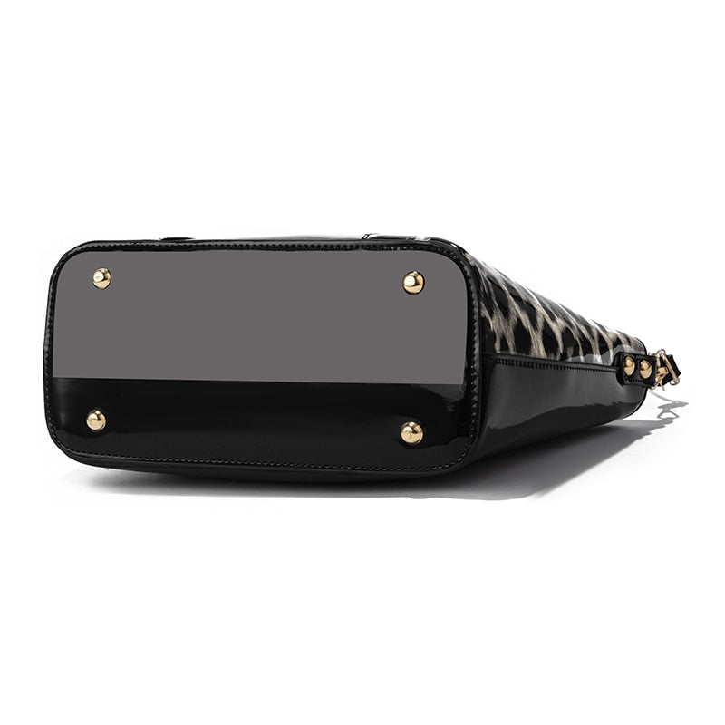 Luxury Brand Leopard Print Patent Leather Tote Handbag