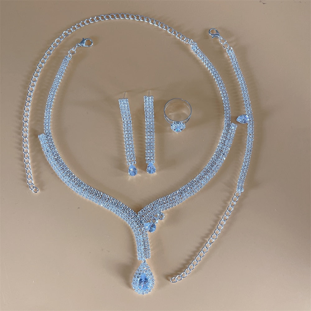 Silver Color Rhinestone Crystal Bridal Jewelry Sets