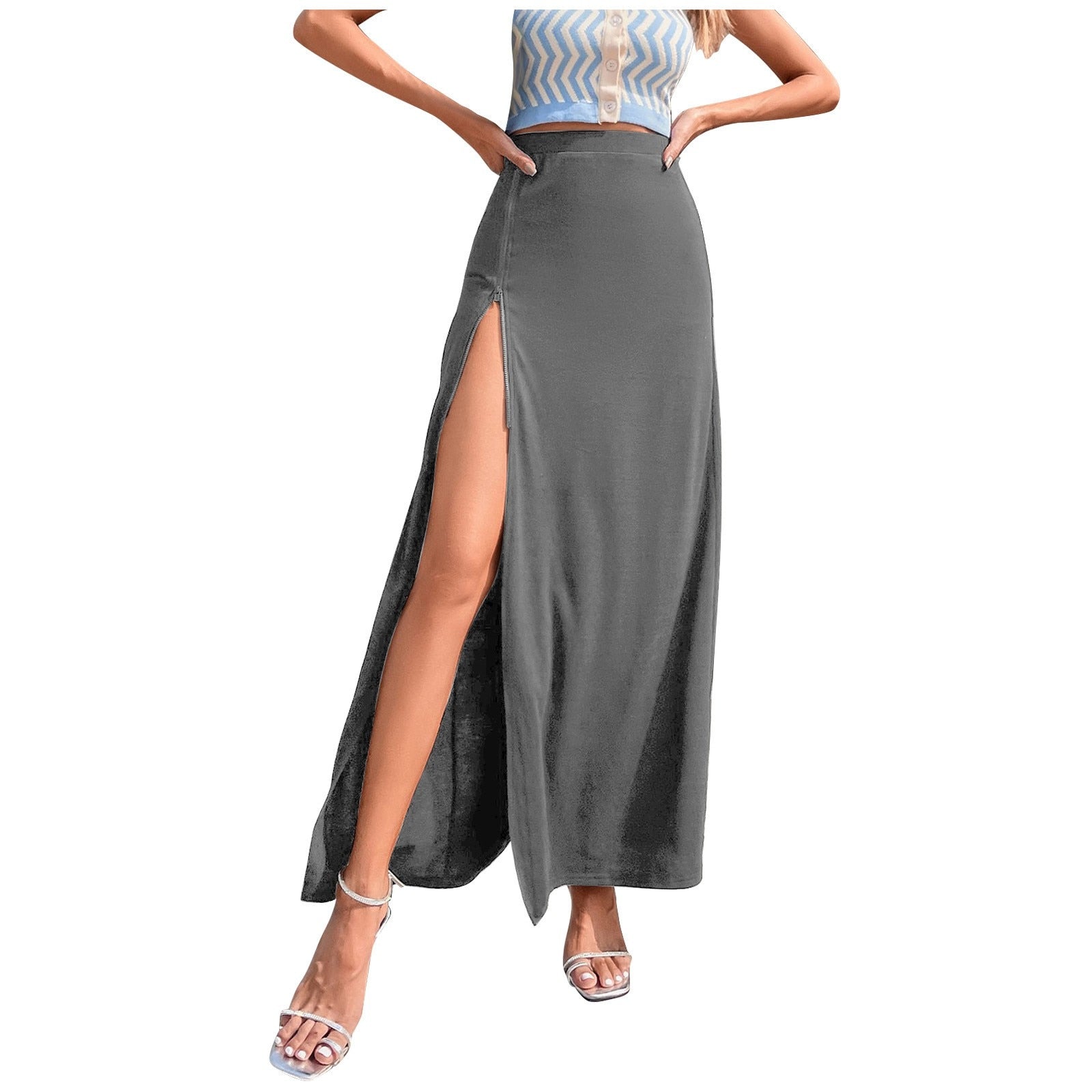 Open Side Split High Waist Maxi Skirt
