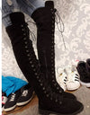 Cross Strap Suede Leather Knee High Boots