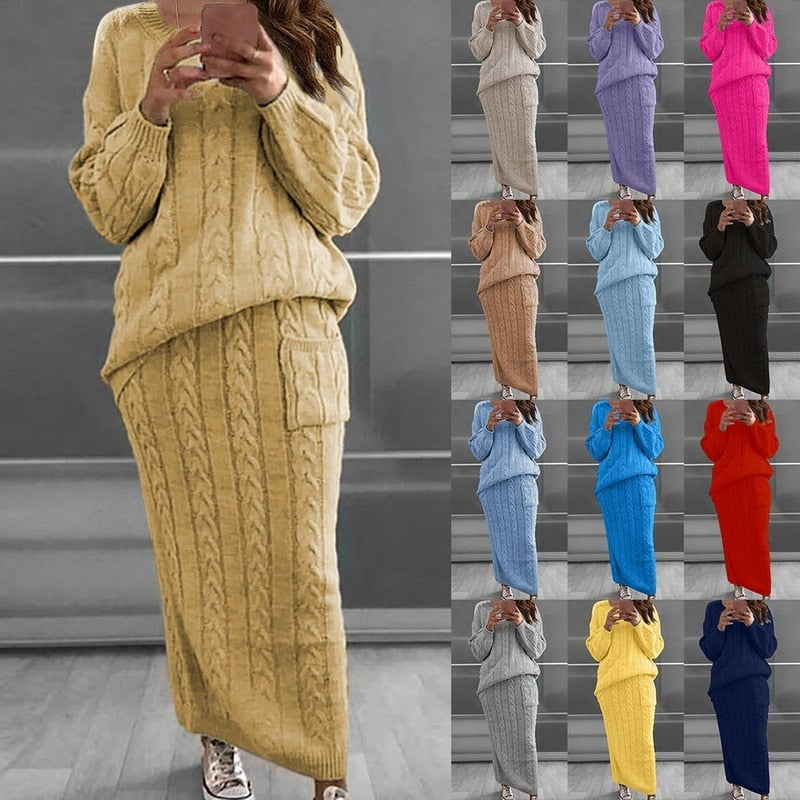 Warm Knitted 2 Piece Pullover Sweater Set