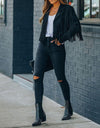 Fringed Hem Tassel Cardigan Crop Top