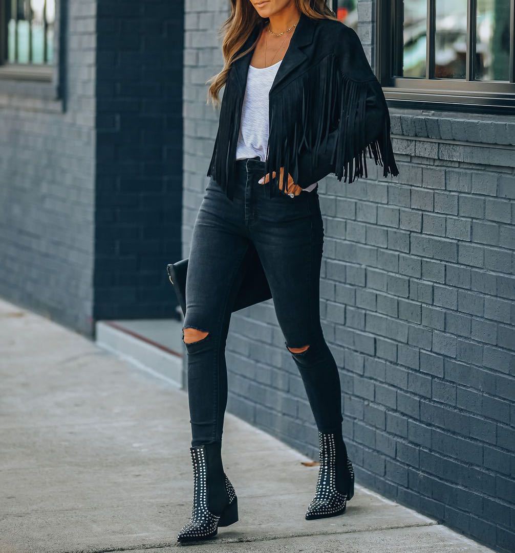 Fringed Hem Tassel Cardigan Crop Top