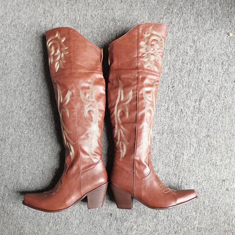 Chunky High Heel Cowgirl Boots