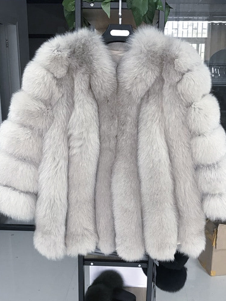 Elegant Windproof Thick Faux Fox Fur Long Coat