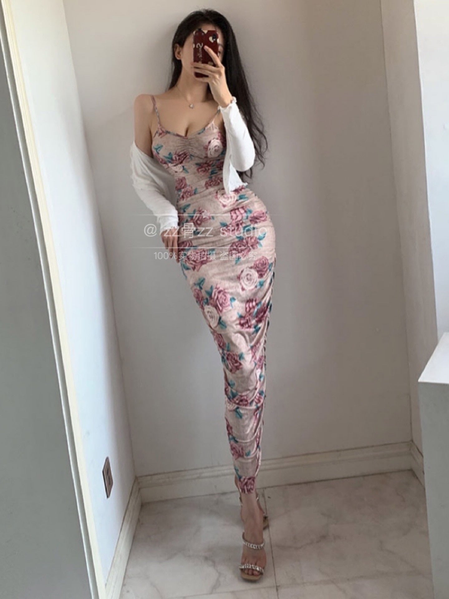Low Cut Sexy Pleated Printing Floral Long Dress