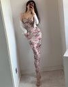 Low Cut Sexy Pleated Printing Floral Long Dress