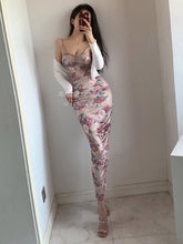 Load image into Gallery viewer, Low Cut Sexy Pleated Printing Floral Long Dress
