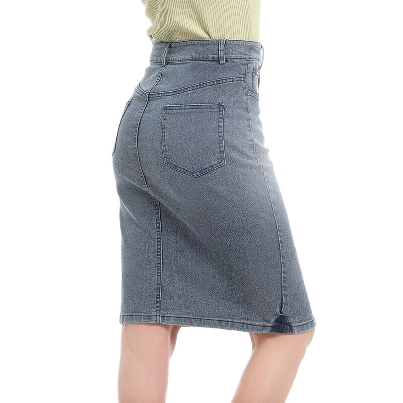 Midi Pencil High Waist Denim Button Skirt