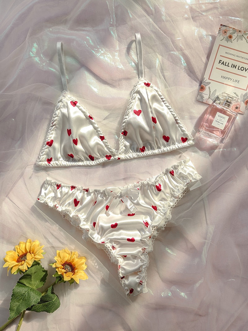 Leechee New Arrivals Women's Erotic Lingerie Suit Bowknot Sexy Wire Free Lingerie Underwear Two Piece Female White Set
