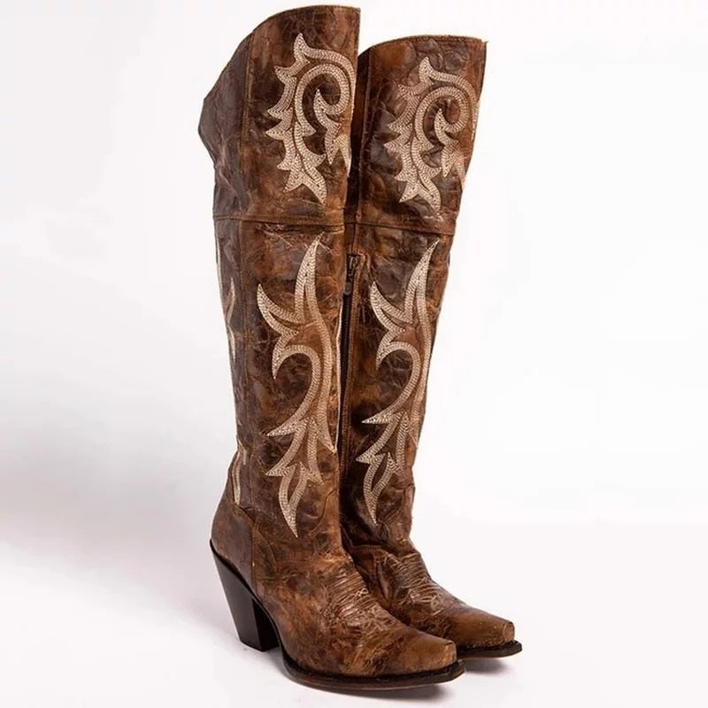 Chunky High Heel Cowgirl Boots