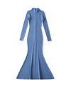 Zipper Lapel Slim V Neck Fishtail Dress