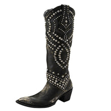 将图片加载到图库查看器，Chunky Heel Rivet Pointed Toe Western Boots
