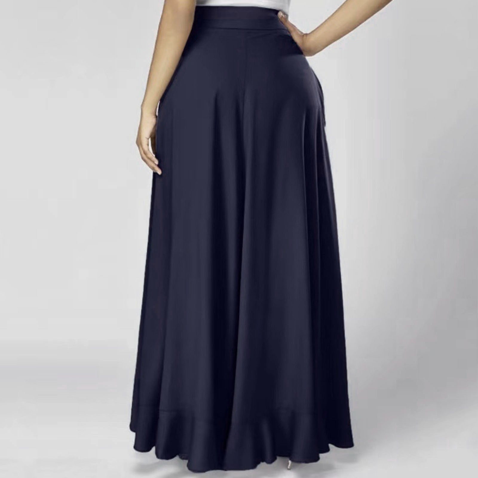 Chiffon Wide-Leg Ruffle Split Tie-Waist Maxi Skirt
