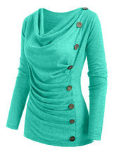 Load image into Gallery viewer, Cowl Neck Mock Button Long Sleeve Marled Top
