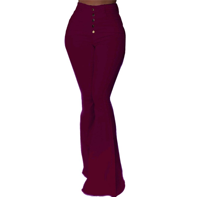 Bell-bottom Solid High Waist Long Pants