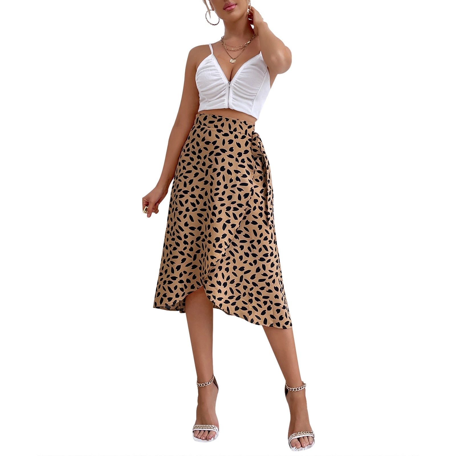 Midi A-Line High Waist Split Wrap Skirt