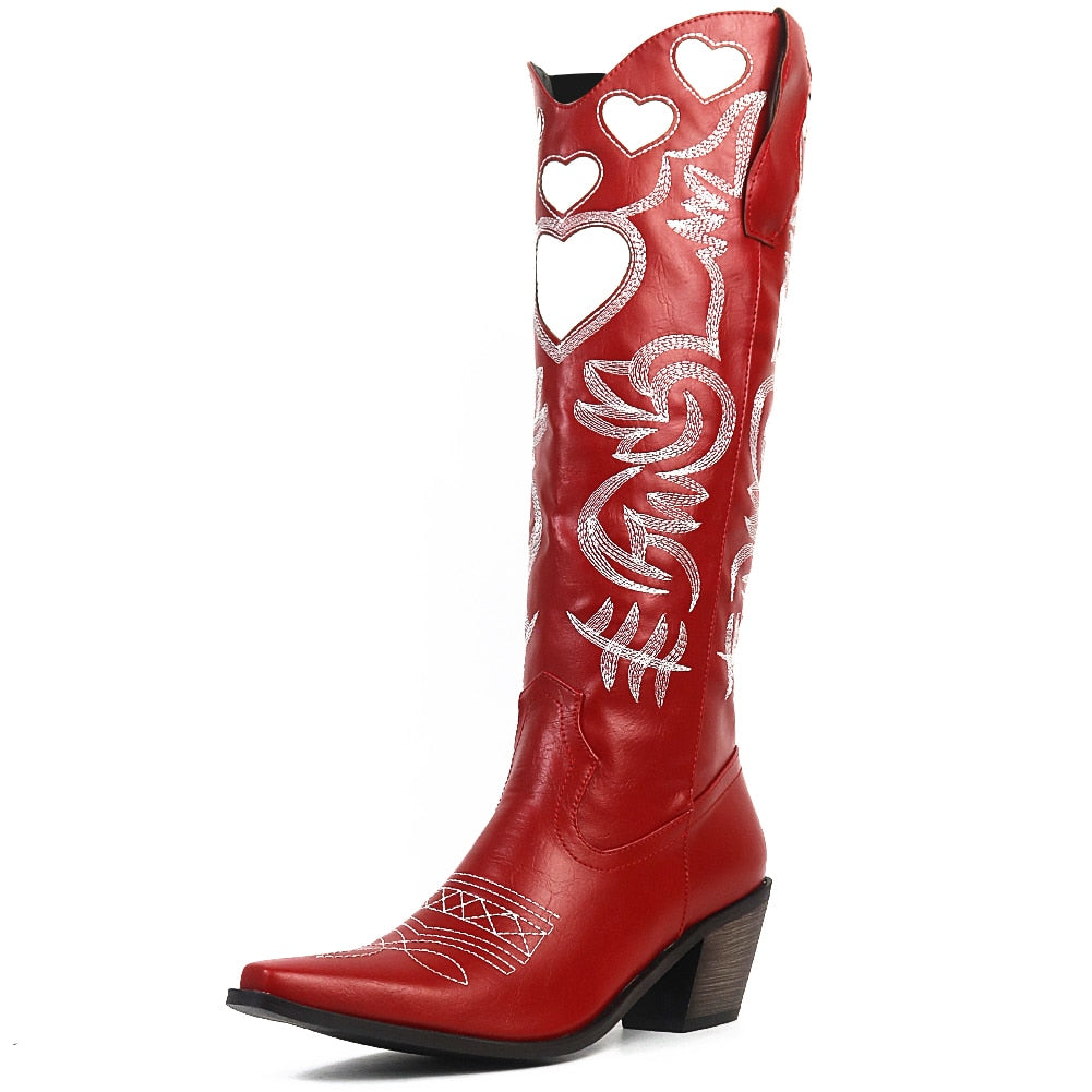 Heart Pointed Toe Embroidery Cowgirl Western Boots