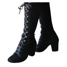 სურათის ჩატვირთვა გალერეის მნახველში, Mid-Calf Lace Up Thick Heels Boots
