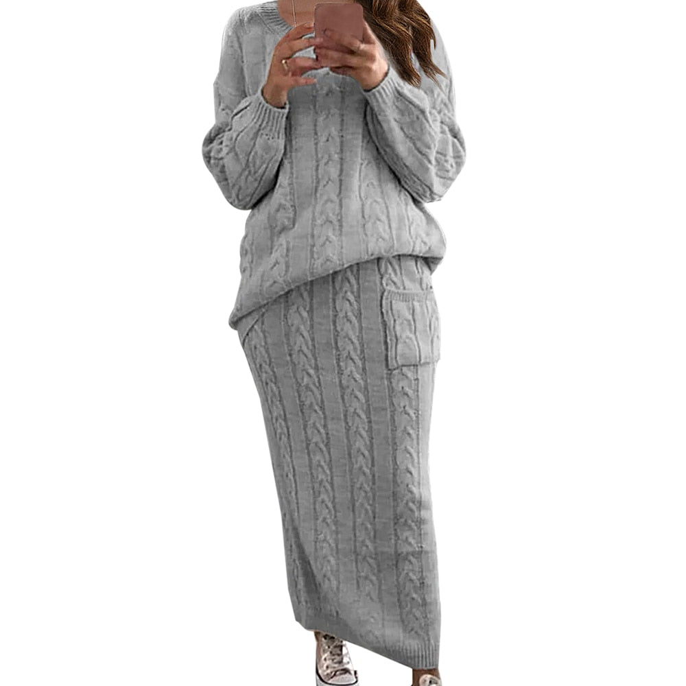 Warm Knitted 2 Piece Pullover Sweater Set
