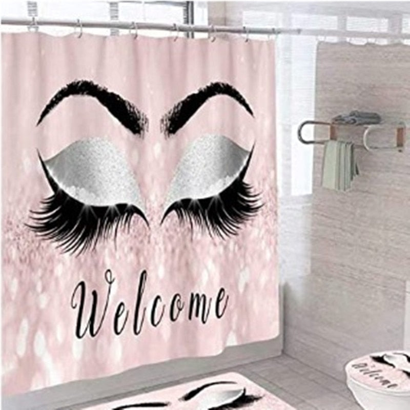 Stylish Rose Gold Eyelash Makeup Print Bath Curtain