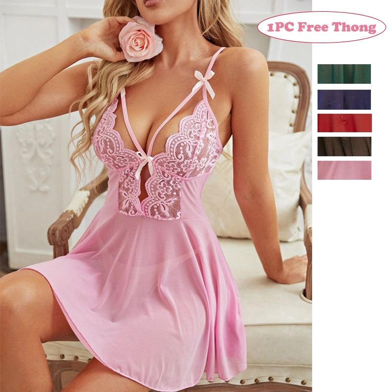 Sexy Lace Nightdress With Bow And thong