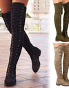 Cross Strap Suede Leather Knee High Boots