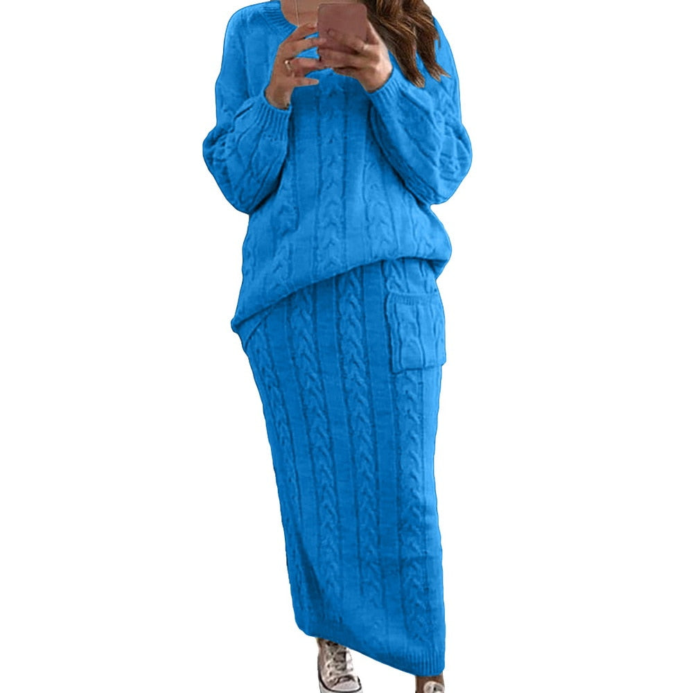 Warm Knitted 2 Piece Pullover Sweater Set