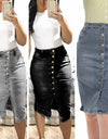 Midi Pencil High Waist Denim Button Skirt