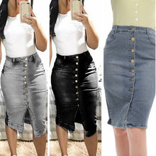 Load image into Gallery viewer, Midi Pencil High Waist Denim Button Skirt
