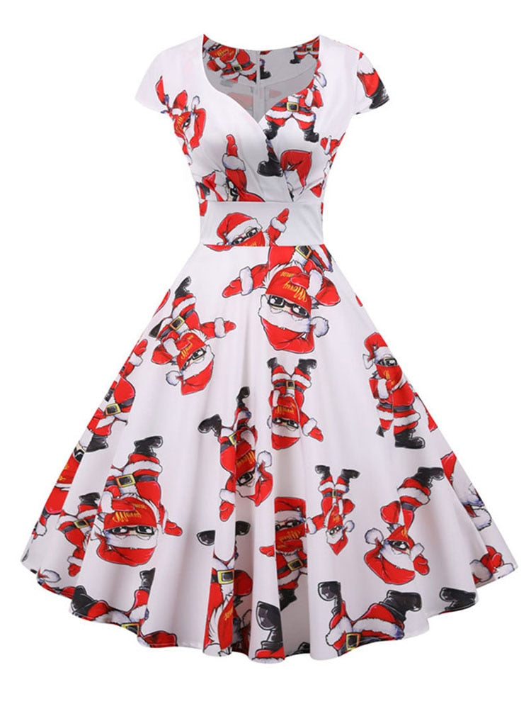 Short Sleeve V Neck Elegant Christmas Party Dress