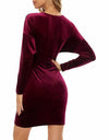 Red V-Neck Slim Belt Velvet Dress